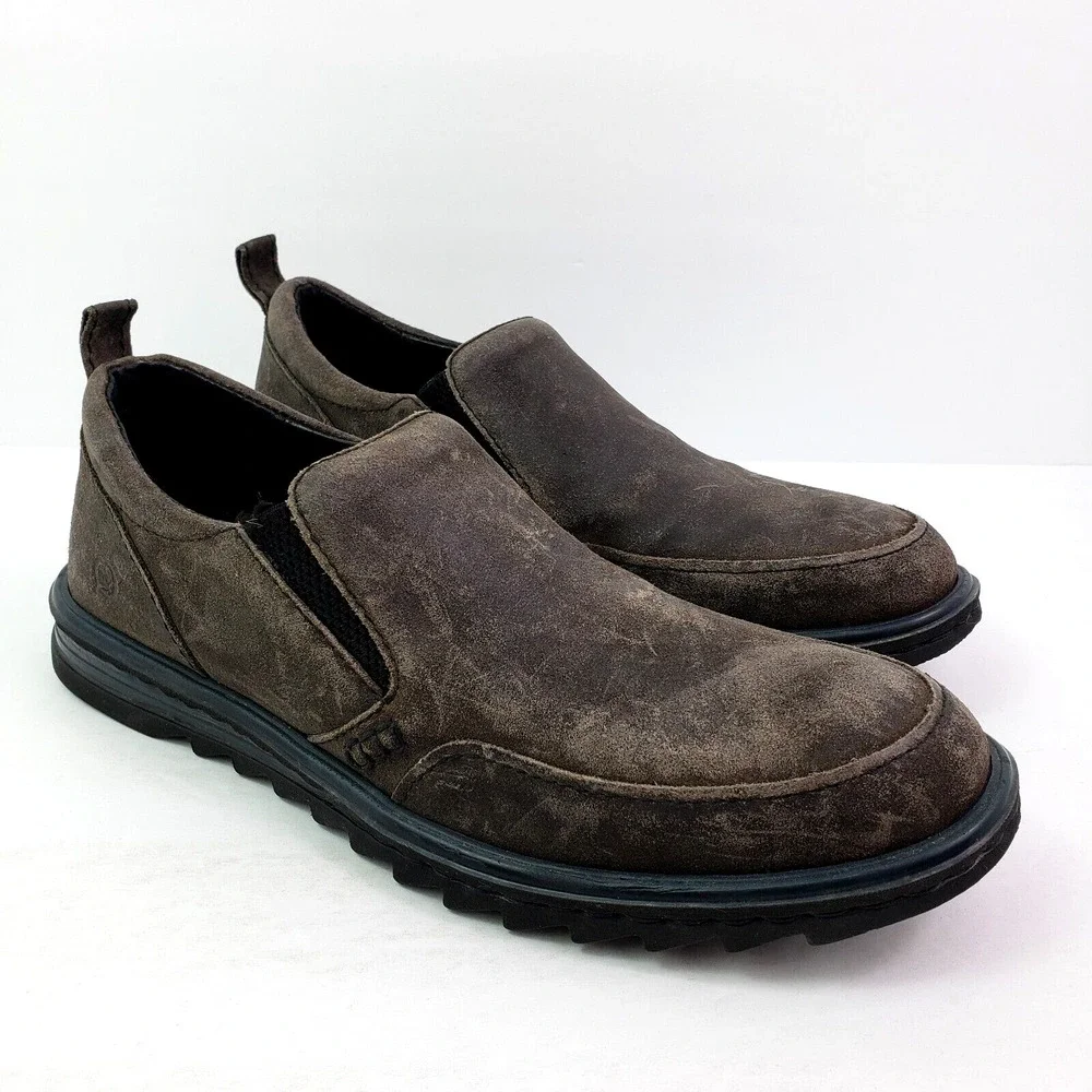 Born Nigel Mens Size 8 Dark Brown Leather Slip On Casual Loafer Shoes H21042